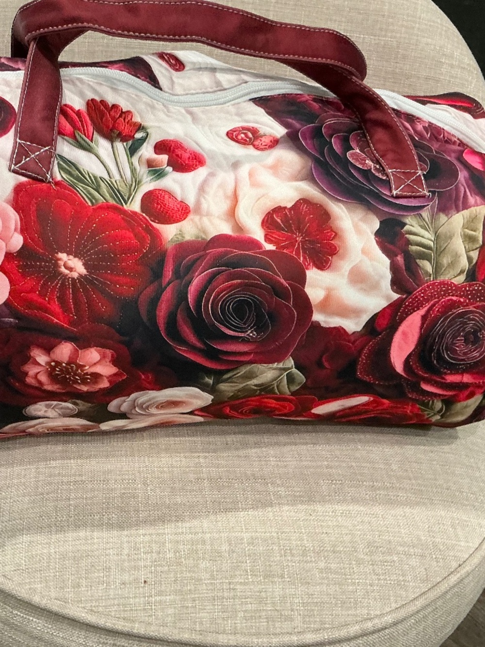 Beautiful rose printed duffle bag!